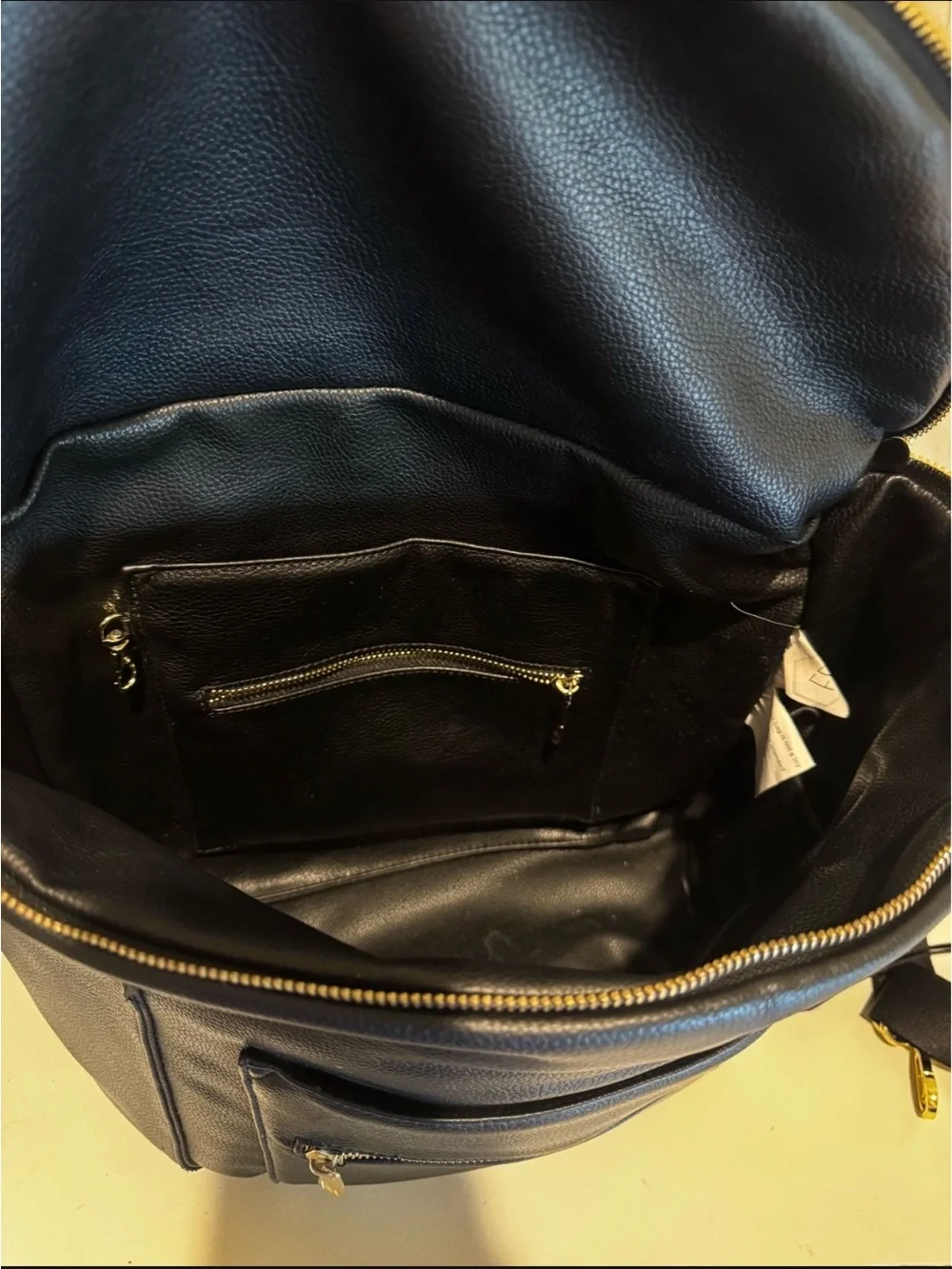 Fawn Diaper Backpack - Black Leather Square Backpack with Gold Hardware